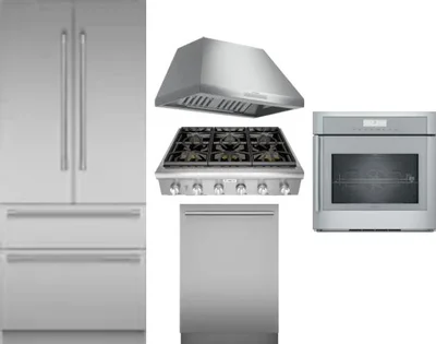 5 Piece Package Includes Refrigerator, Cooktop, Wall Oven, Hood And Dishwasher