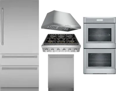 5 Piece Package Includes Refrigerator, Cooktop, Wall Oven, Hood And Dishwasher