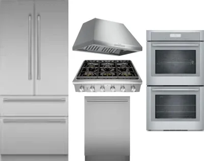 5 Piece Package Includes Refrigerator, Cooktop, Wall Oven, Hood And Dishwasher