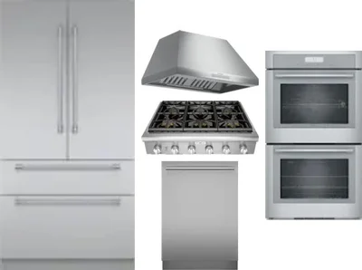 5 Piece Package Includes Refrigerator, Cooktop, Wall Oven, Hood And Dishwasher
