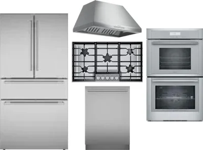 5 Piece Package Includes Refrigerator, Cooktop, Wall Oven, Hood And Dishwasher