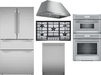 5 Piece Package Includes Refrigerator, Cooktop, Wall Oven, Hood And Dishwasher