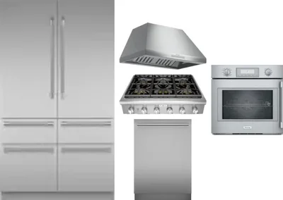 5 Piece Package Includes Refrigerator, Cooktop, Wall Oven, Hood And Dishwasher