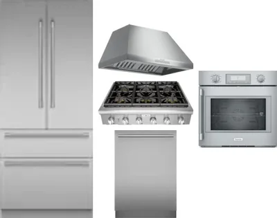 5 Piece Package Includes Refrigerator, Cooktop, Wall Oven, Hood And Dishwasher
