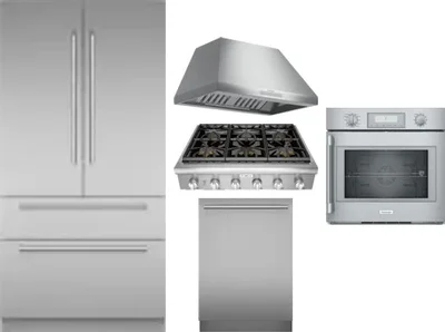 5 Piece Package Includes Refrigerator, Cooktop, Wall Oven, Hood And Dishwasher