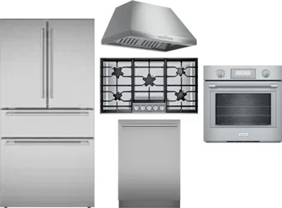 5 Piece Package Includes Refrigerator, Cooktop, Wall Oven, Hood And Dishwasher
