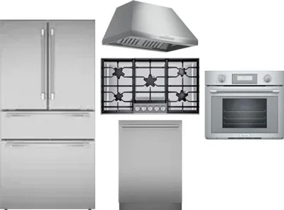 5 Piece Package Includes Refrigerator, Cooktop, Wall Oven, Hood And Dishwasher