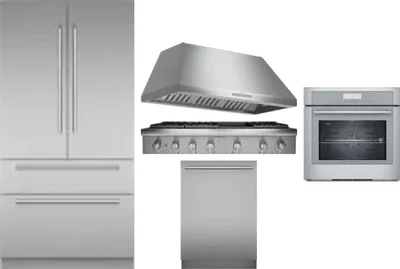 5 Piece Package Includes Refrigerator, Cooktop, Wall Oven, Hood And Dishwasher