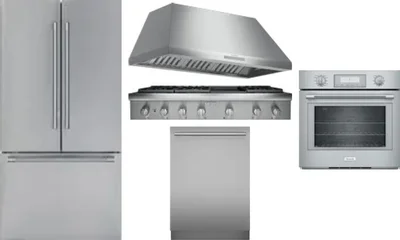 5 Piece Package Includes Refrigerator, Cooktop, Wall Oven, Hood And Dishwasher