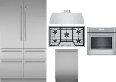 5 Piece Package Includes Refrigerator, Cooktop, Wall Oven, Hood And Dishwasher