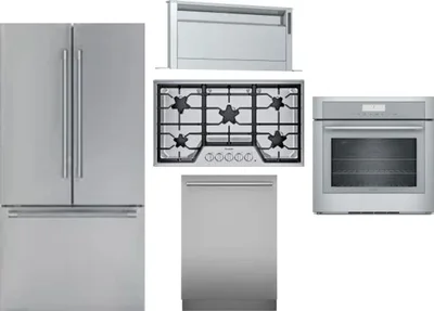 5 Piece Package Includes Refrigerator, Cooktop, Wall Oven, Hood And Dishwasher