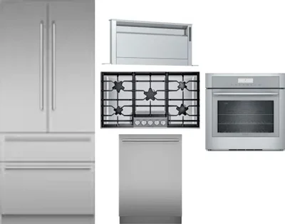 5 Piece Package Includes Refrigerator, Cooktop, Wall Oven, Hood And Dishwasher