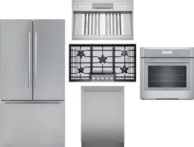 5 Piece Package Includes Refrigerator, Cooktop, Wall Oven, Hood And Dishwasher