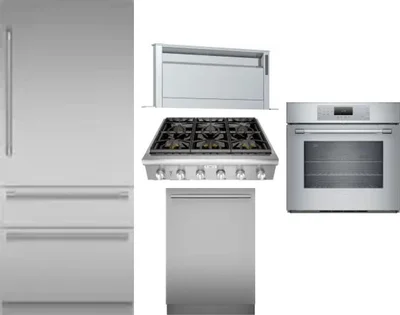 5 Piece Package Includes Refrigerator, Cooktop, Wall Oven, Hood And Dishwasher