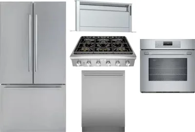 5 Piece Package Includes Refrigerator, Cooktop, Wall Oven, Hood And Dishwasher
