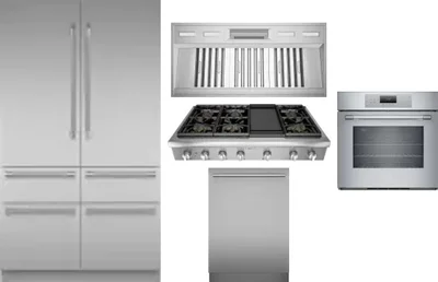 5 Piece Package Includes Refrigerator, Cooktop, Wall Oven, Hood And Dishwasher