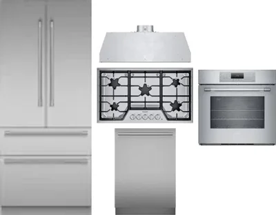 5 Piece Package Includes Refrigerator, Cooktop, Wall Oven, Hood And Dishwasher