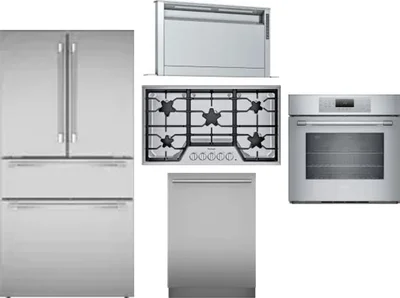 5 Piece Package Includes Refrigerator, Cooktop, Wall Oven, Hood And Dishwasher