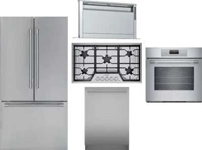 5 Piece Package Includes Refrigerator, Cooktop, Wall Oven, Hood And Dishwasher
