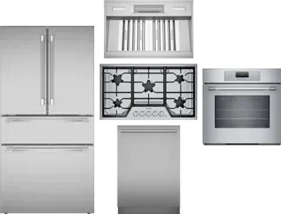 5 Piece Package Includes Refrigerator, Cooktop, Wall Oven, Hood And Dishwasher