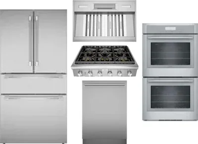 5 Piece Package Includes Refrigerator, Cooktop, Wall Oven, Hood And Dishwasher