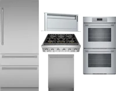 5 Piece Package Includes Refrigerator, Cooktop, Wall Oven, Hood And Dishwasher