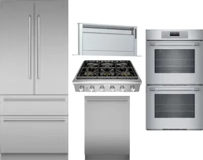 5 Piece Package Includes Refrigerator, Cooktop, Wall Oven, Hood And Dishwasher