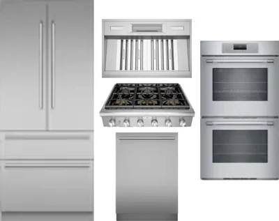 5 Piece Package Includes Refrigerator, Cooktop, Wall Oven, Hood And Dishwasher