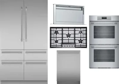 5 Piece Package Includes Refrigerator, Cooktop, Wall Oven, Hood And Dishwasher