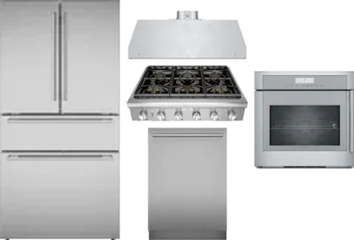 5 Piece Package Includes Refrigerator, Cooktop, Wall Oven, Hood And Dishwasher