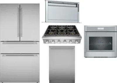 5 Piece Package Includes Refrigerator, Cooktop, Wall Oven, Hood And Dishwasher