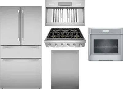 5 Piece Package Includes Refrigerator, Cooktop, Wall Oven, Hood And Dishwasher
