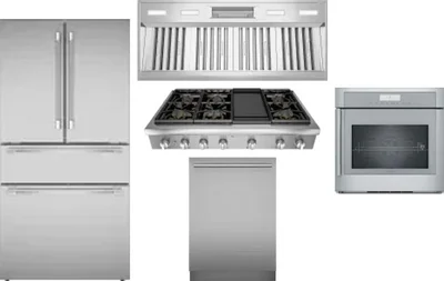 5 Piece Package Includes Refrigerator, Cooktop, Wall Oven, Hood And Dishwasher