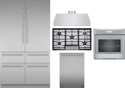5 Piece Package Includes Refrigerator, Cooktop, Wall Oven, Hood And Dishwasher