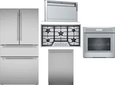 5 Piece Package Includes Refrigerator, Cooktop, Wall Oven, Hood And Dishwasher