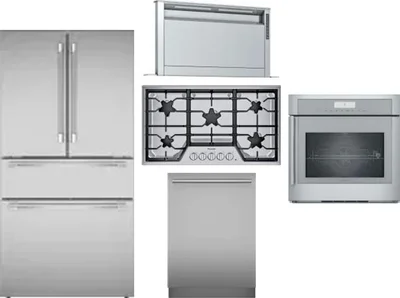 5 Piece Package Includes Refrigerator, Cooktop, Wall Oven, Hood And Dishwasher