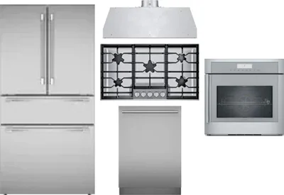 5 Piece Package Includes Refrigerator, Cooktop, Wall Oven, Hood And Dishwasher