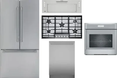 5 Piece Package Includes Refrigerator, Cooktop, Wall Oven, Hood And Dishwasher