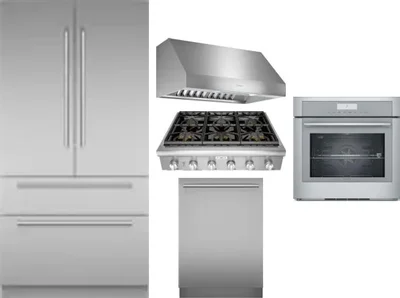 5 Piece Package Includes Refrigerator, Cooktop, Wall Oven, Hood And Dishwasher