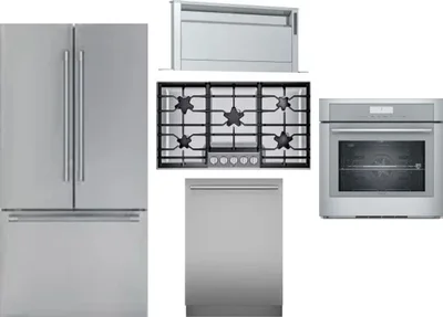 5 Piece Package Includes Refrigerator, Cooktop, Wall Oven, Hood And Dishwasher