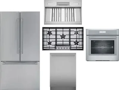 5 Piece Package Includes Refrigerator, Cooktop, Wall Oven, Hood And Dishwasher