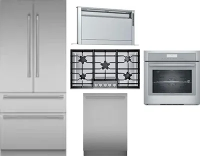 5 Piece Package Includes Refrigerator, Cooktop, Wall Oven, Hood And Dishwasher