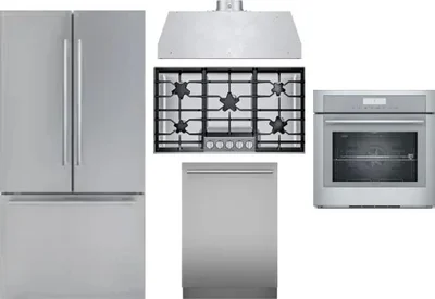 5 Piece Package Includes Refrigerator, Cooktop, Wall Oven, Hood And Dishwasher