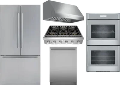 5 Piece Package Includes Refrigerator, Cooktop, Wall Oven, Hood And Dishwasher