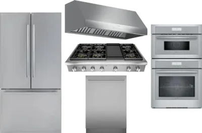 5 Piece Package Includes Refrigerator, Cooktop, Wall Oven, Hood And Dishwasher
