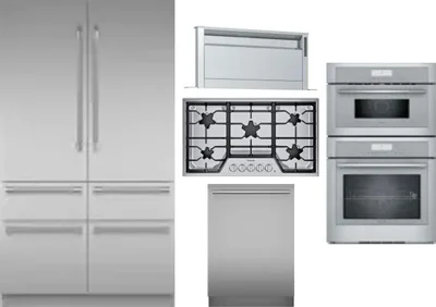 5 Piece Package Includes Refrigerator, Cooktop, Wall Oven, Hood And Dishwasher