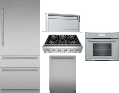 5 Piece Package Includes Refrigerator, Cooktop, Wall Oven, Hood And Dishwasher