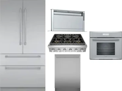 5 Piece Package Includes Refrigerator, Cooktop, Wall Oven, Hood And Dishwasher
