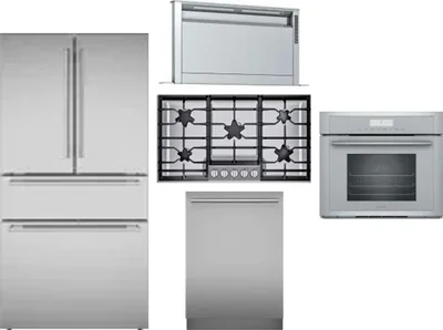 5 Piece Package Includes Refrigerator, Cooktop, Wall Oven, Hood And Dishwasher