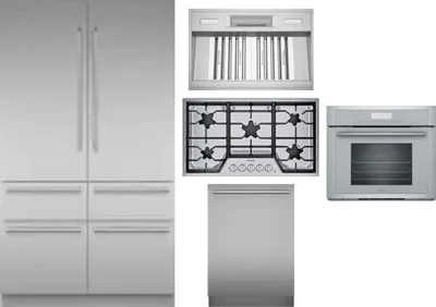 5 Piece Package Includes Refrigerator, Cooktop, Wall Oven, Hood And Dishwasher